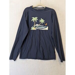 Old Navy Men's Size Large Navy Long Sleeve Rash Guard Shirt Palm Tree Graphic